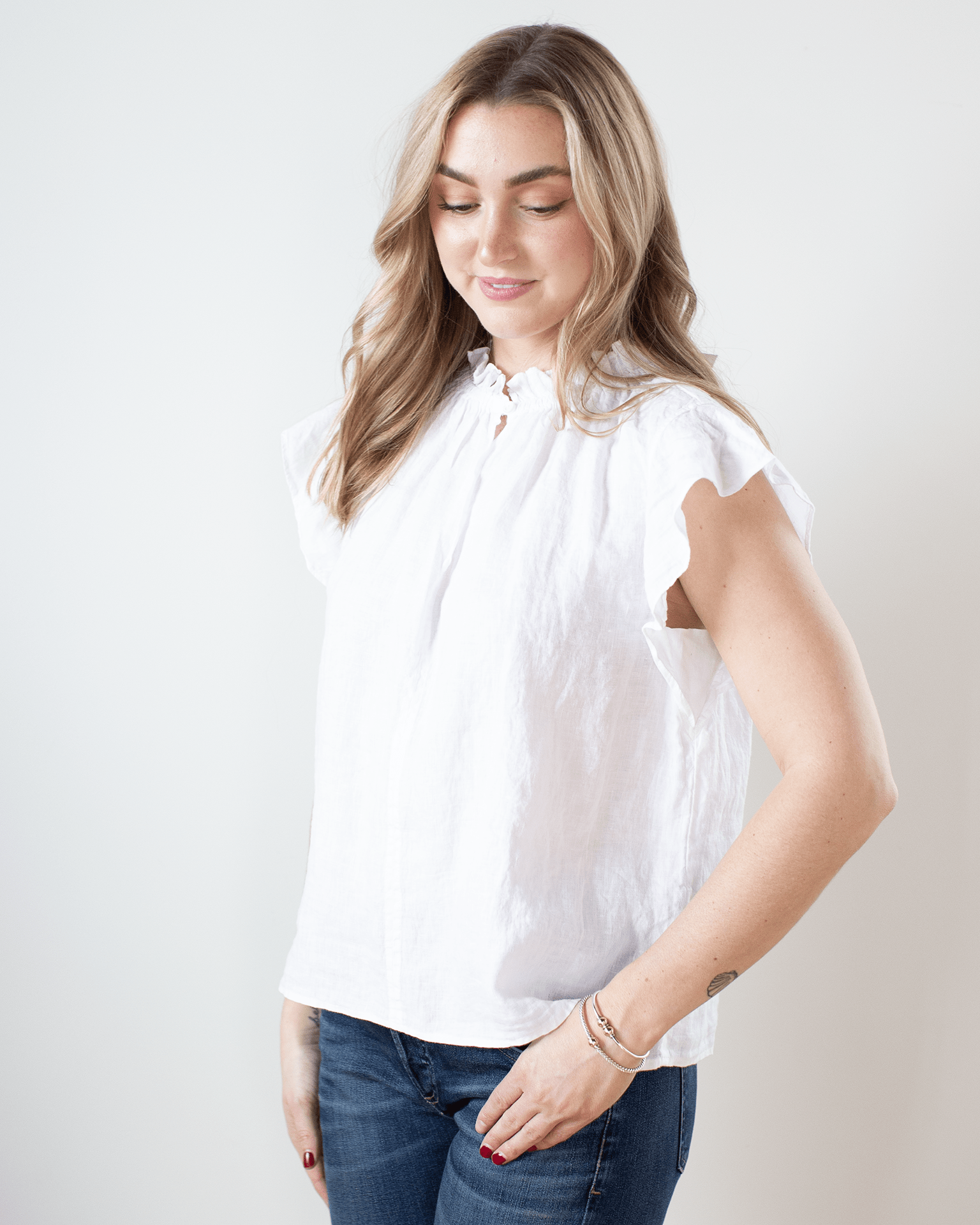 Velvet by Graham & Spencer Semira Sleeveless Ruffle Top in White