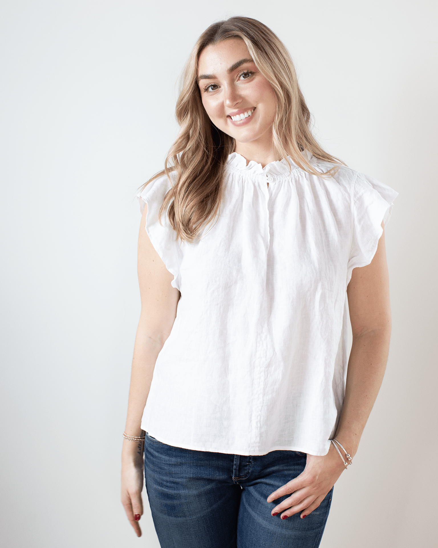 Velvet by Graham & Spencer Semira Sleeveless Ruffle Top in White