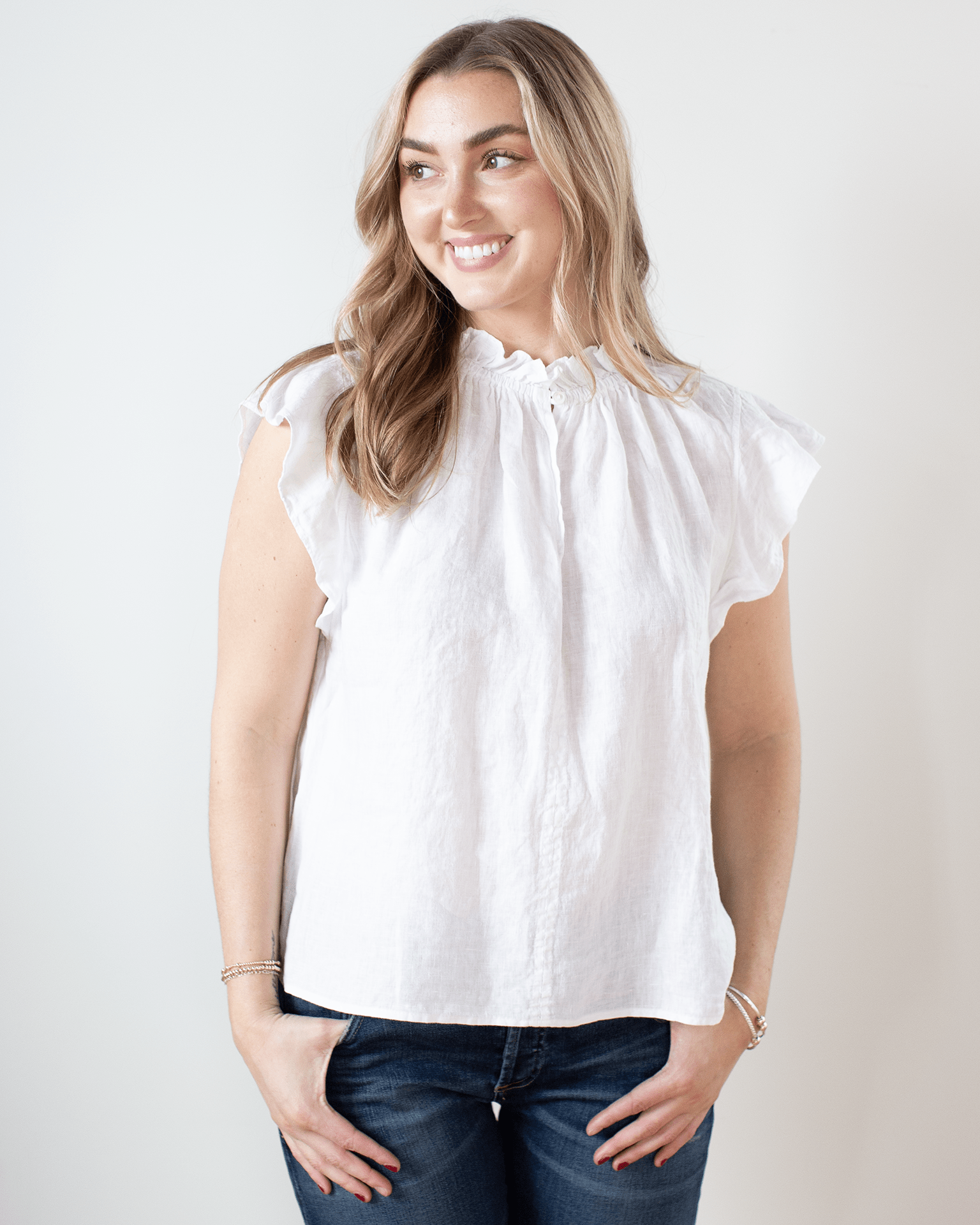Velvet by Graham & Spencer Semira Sleeveless Ruffle Top in White