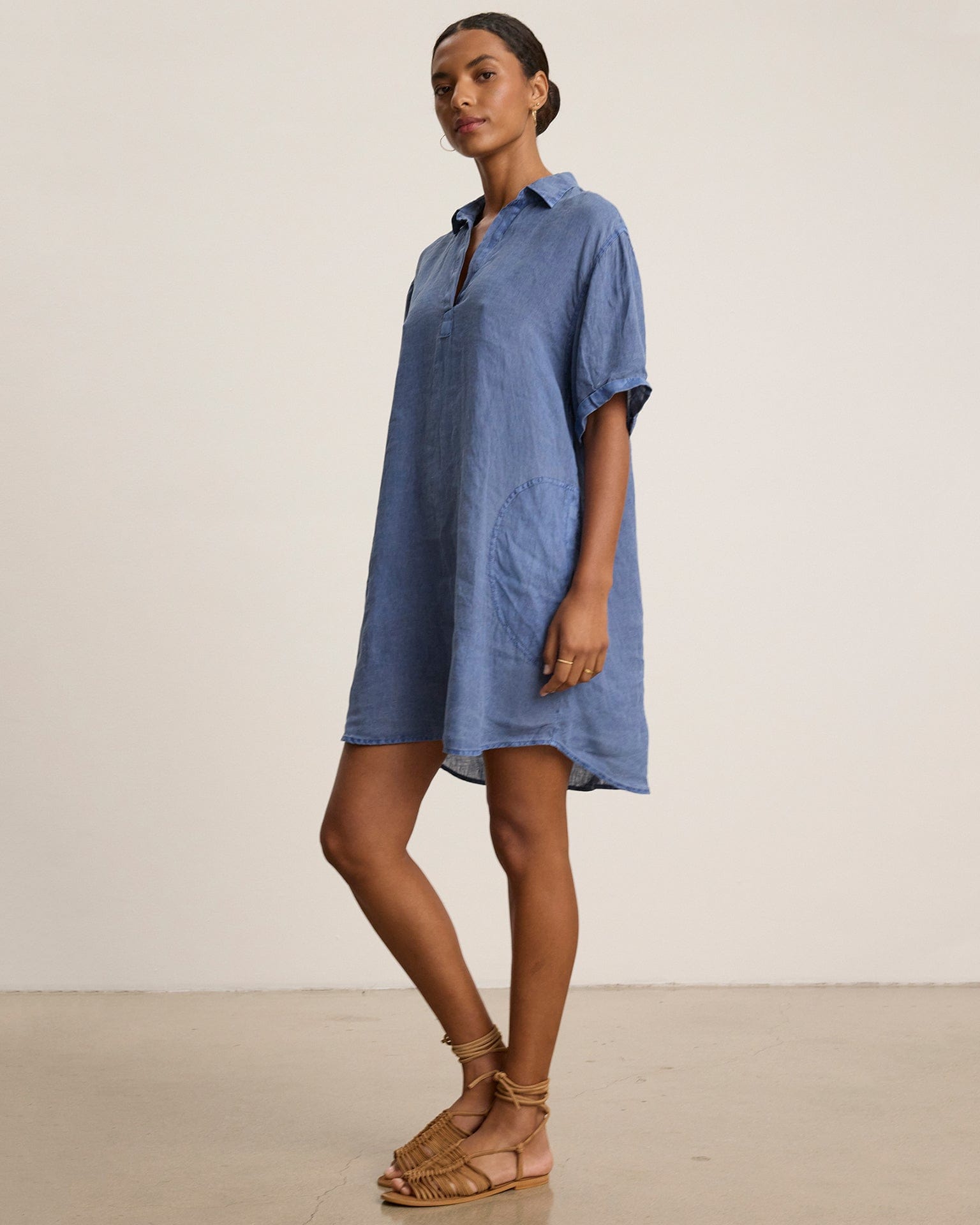 Velvet by Graham & Spencer Stella S/S Collar Dress in Indigo
