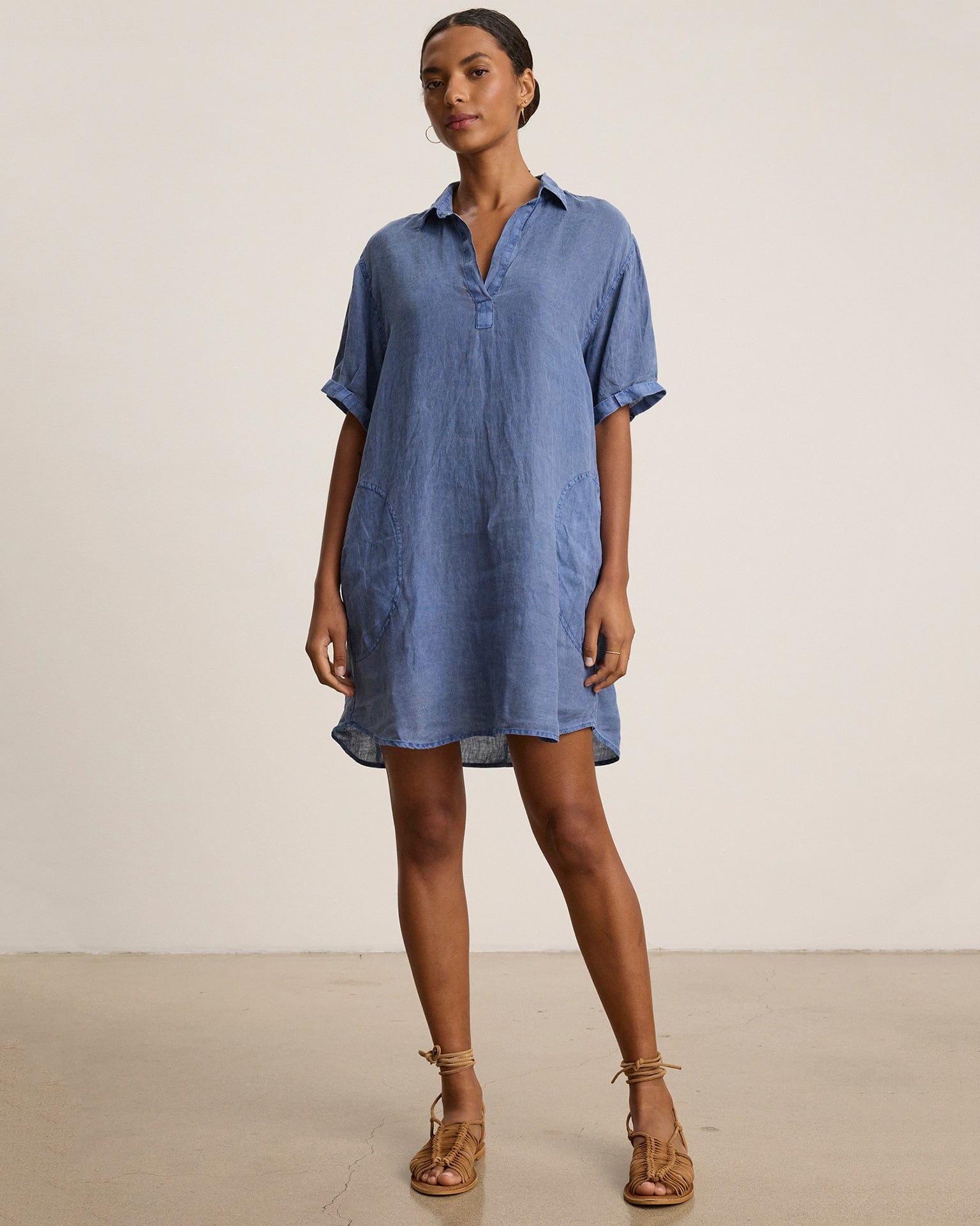 Velvet by Graham & Spencer Stella S/S Collar Dress in Indigo