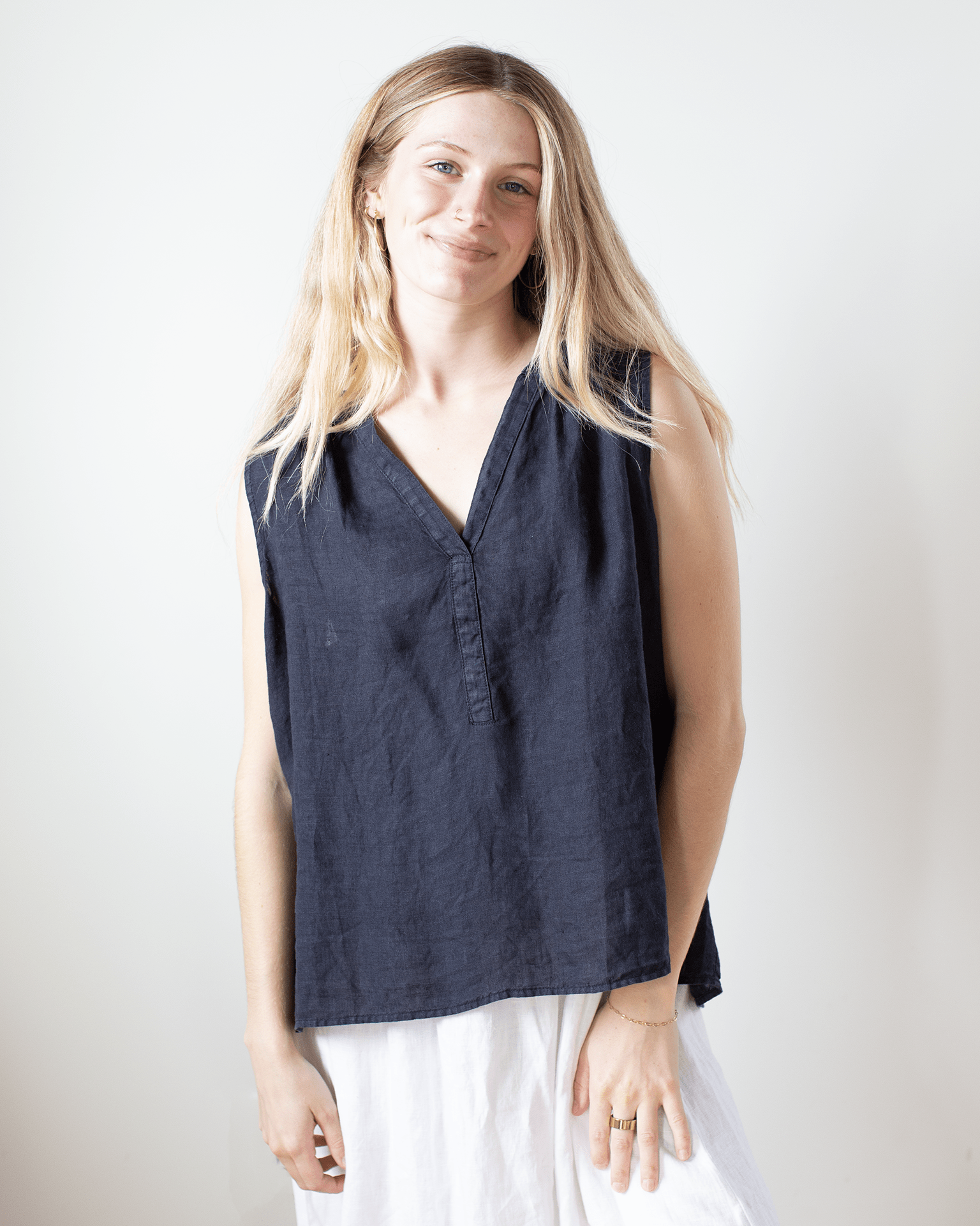 Velvet by Graham & Spencer Tacy V Neck Tank in Navy