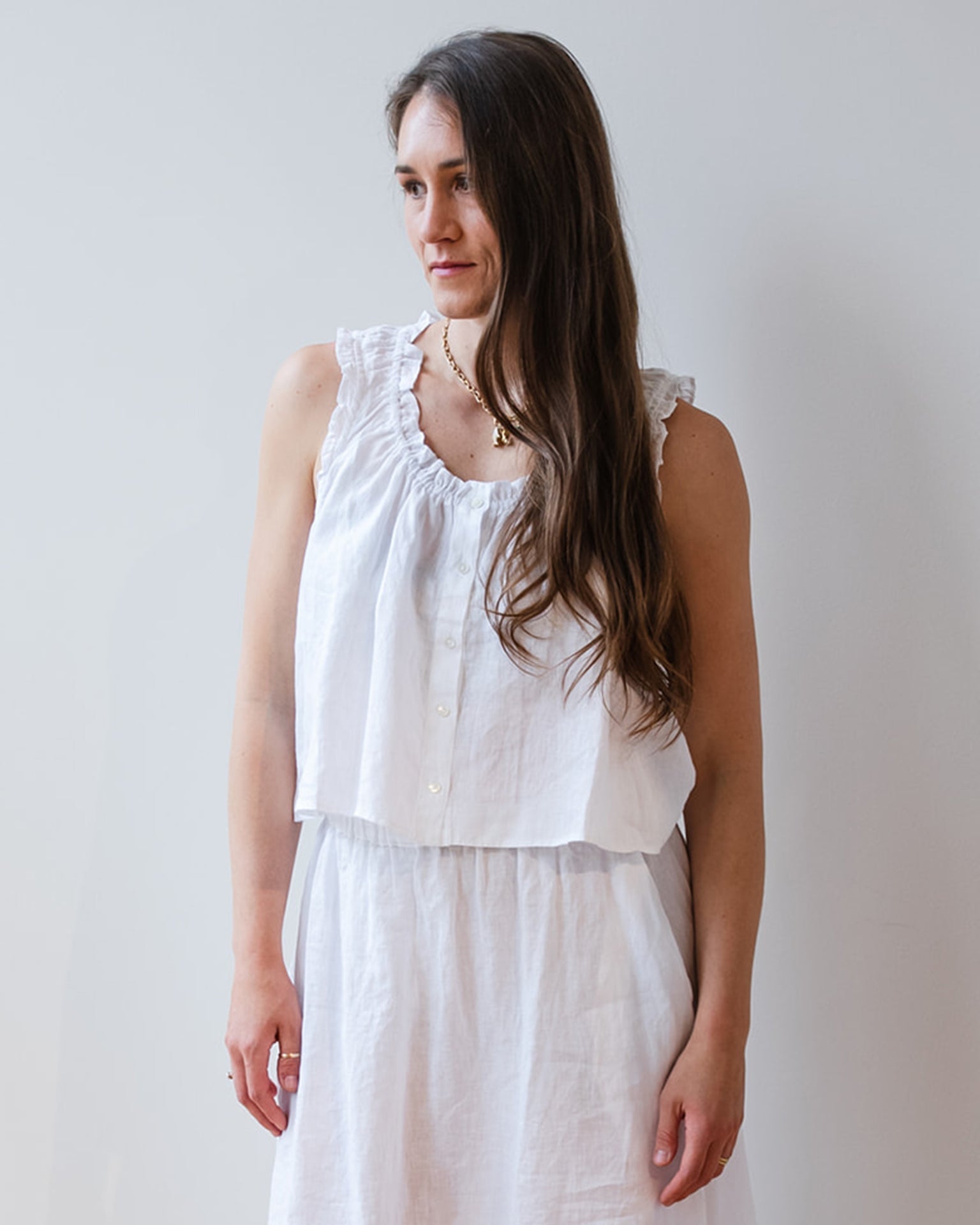 Tana Ruffle Sleeveless Top In White