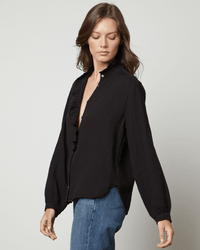Velvet by Graham & Spencer Trisha L/S Ruffle Button Up in Black
