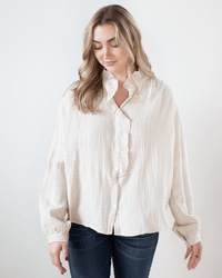 Velvet by Graham & Spencer Trisha L/S Ruffle Button Up in Jasmine