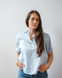 Velvet by Graham & Spencer Vivica Short Sleeve Henley Top In Billow 1 - Bliss Boutiques