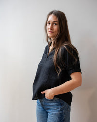 Velvet by Graham & Spencer Vivica Short Sleeve Henley Top In Black 2 - Bliss Boutiques