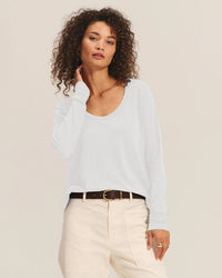Becky Long Sleeve Scoop Neck Top in White - Bliss Boutiques