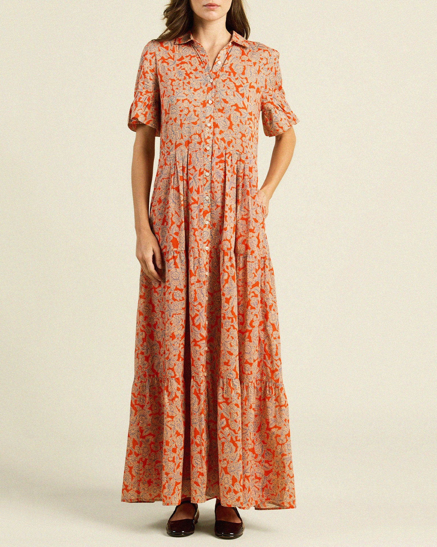 Trovata Birds of Paradis Martine Dress in Vermillion Vine