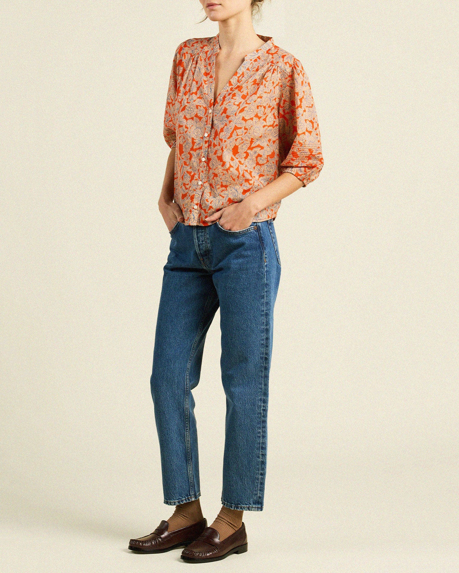 Trovata Birds of Paradis Loren Blouse in Vermillion Vine