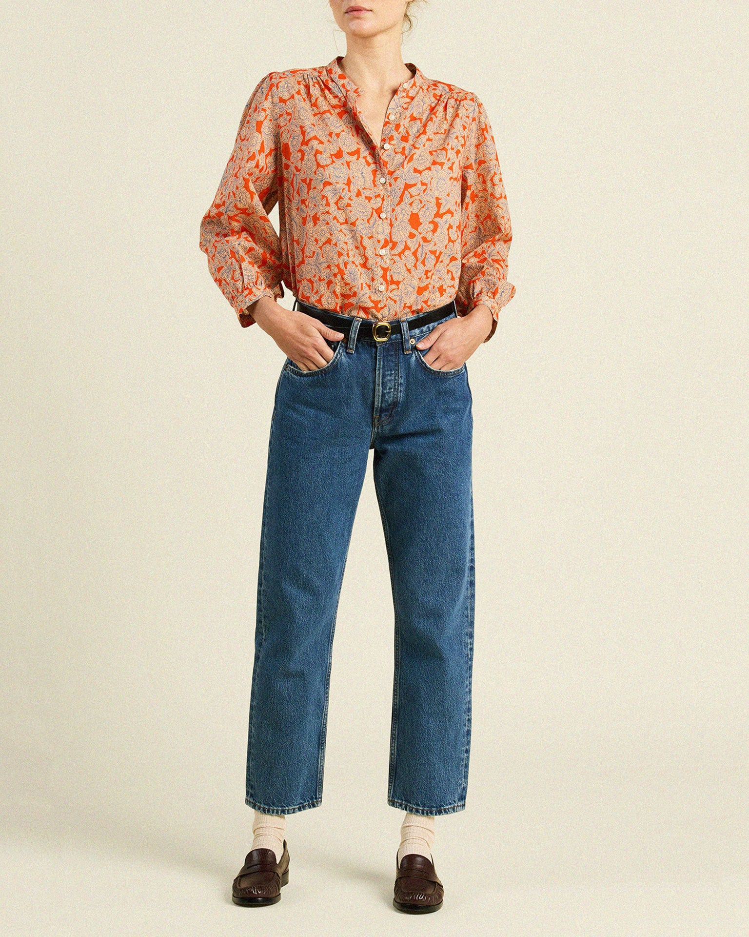 Trovata Birds of Paradis Clara Blouse in Vermillion Vine