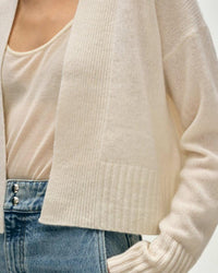 White + Warren Cashmere Featherweight Open Cardigan in Soft White