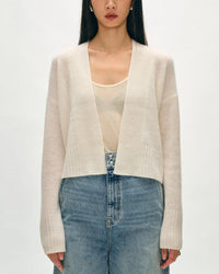 Cashmere Featherweight Open Cardigan in Soft White - Bliss Boutiques