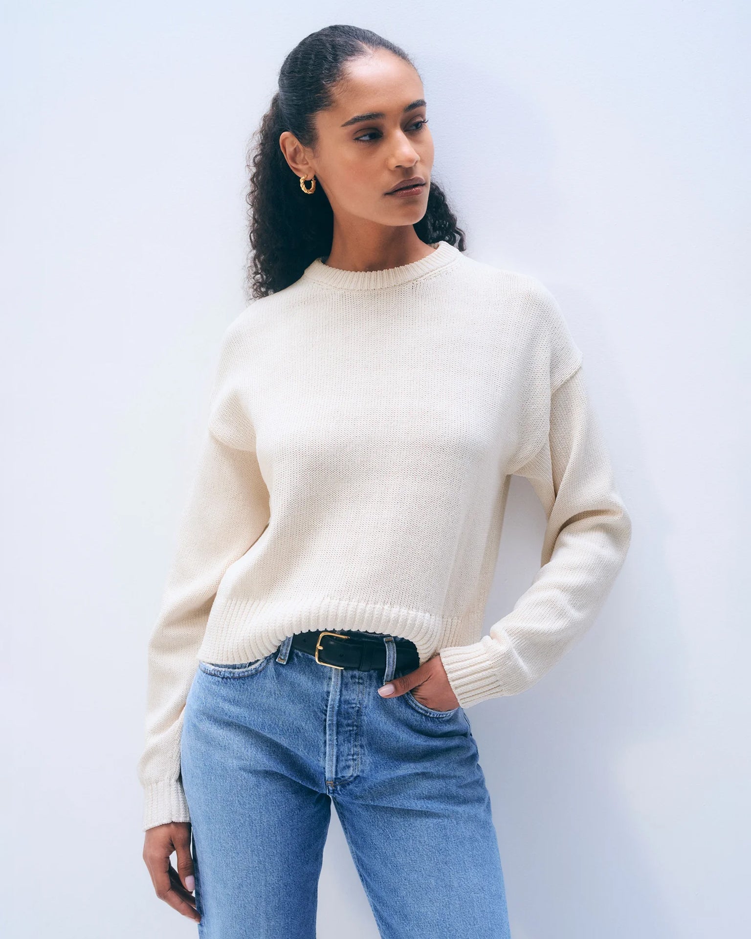 Organic Cotton Tape Crewneck in Ecru
