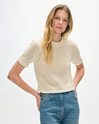 White + Warren Organic Cotton Tape TShirt Sweater in Ecru