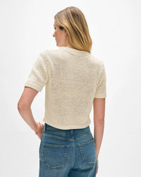 White + Warren Organic Cotton Tape TShirt Sweater in Ecru