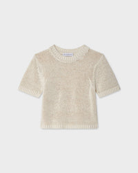White + Warren Organic Cotton Tape TShirt Sweater in Ecru