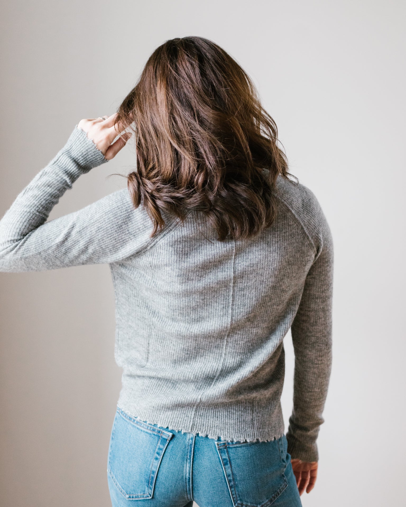 Autumn Cashmere Raw Edge Shaker Crew in Banker's Gray