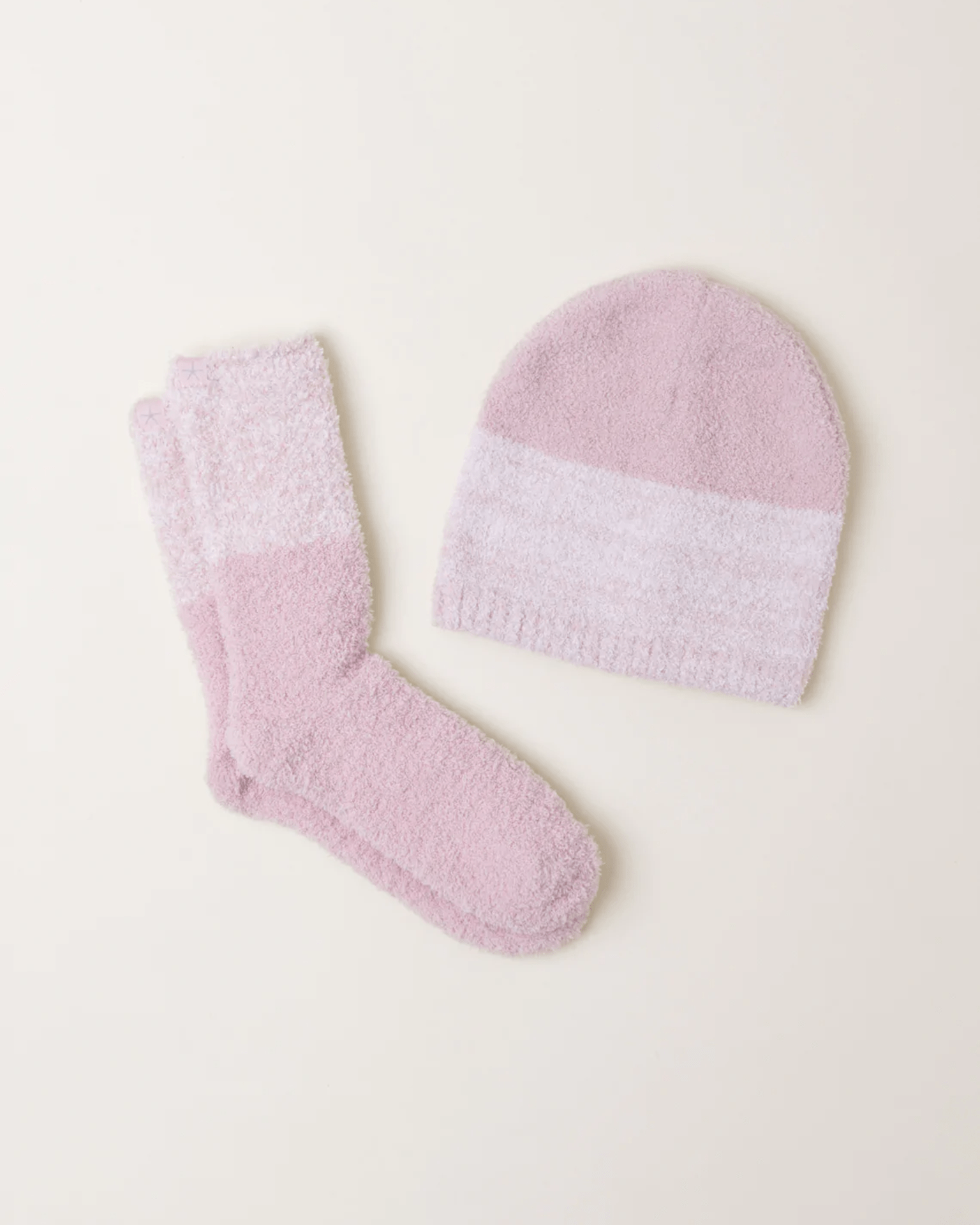 Barefoot Dreams CC Hthr Stripe Beanie/Sock Set in Dusty Rose