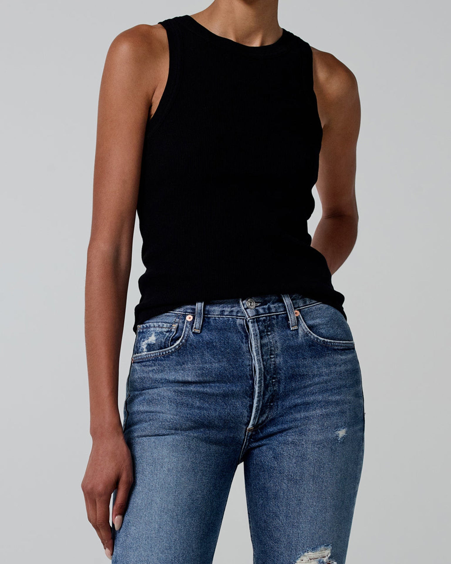 Isabel Rib Tank in Black