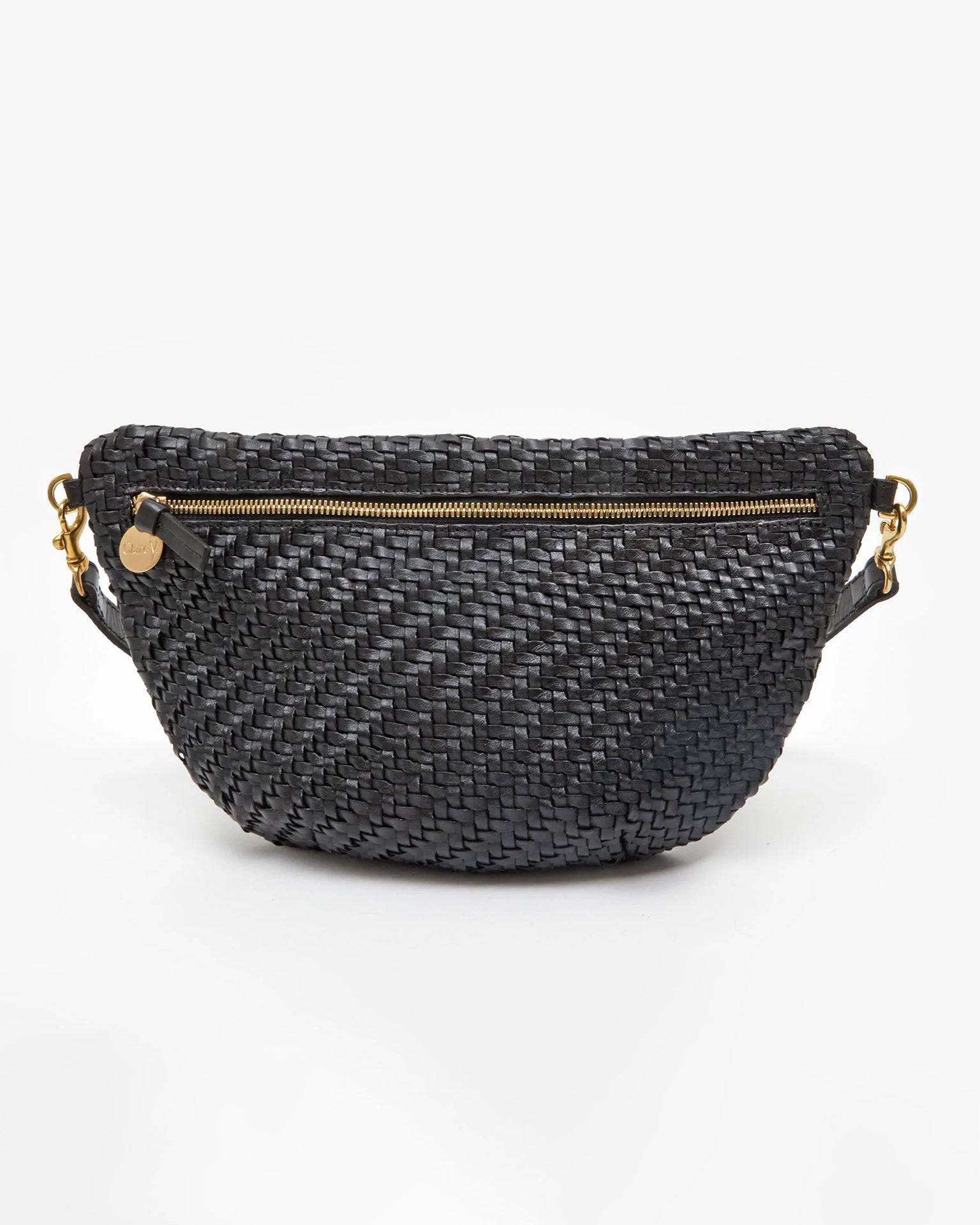 Clare V. Grande Fanny in Black Woven Zig-Zag