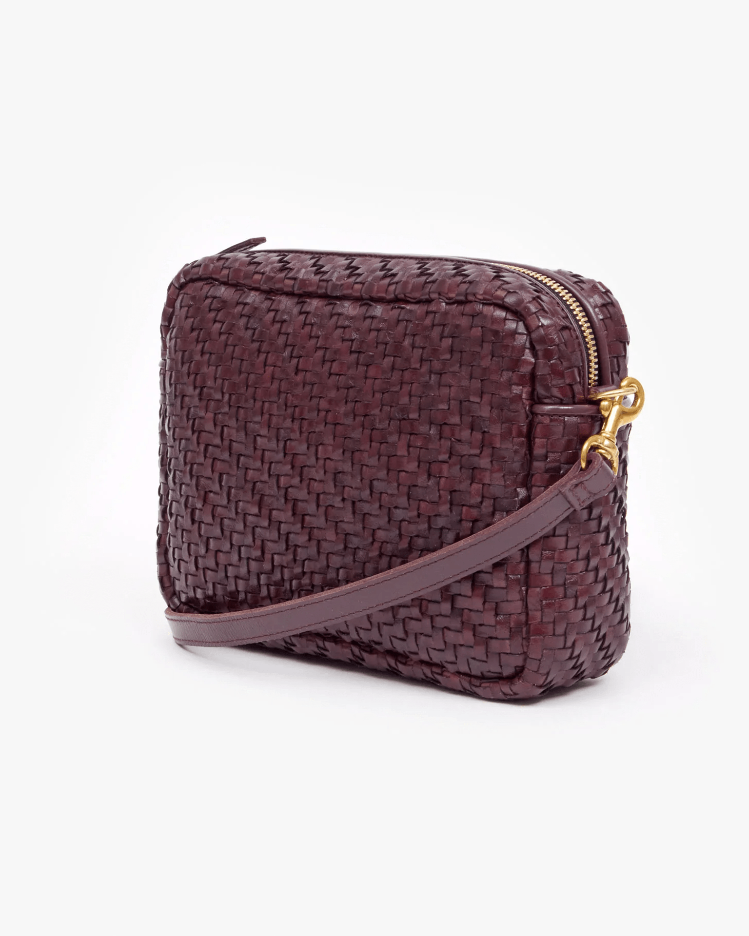 Clare V. Midi Sac in Plum Woven Zig Zag