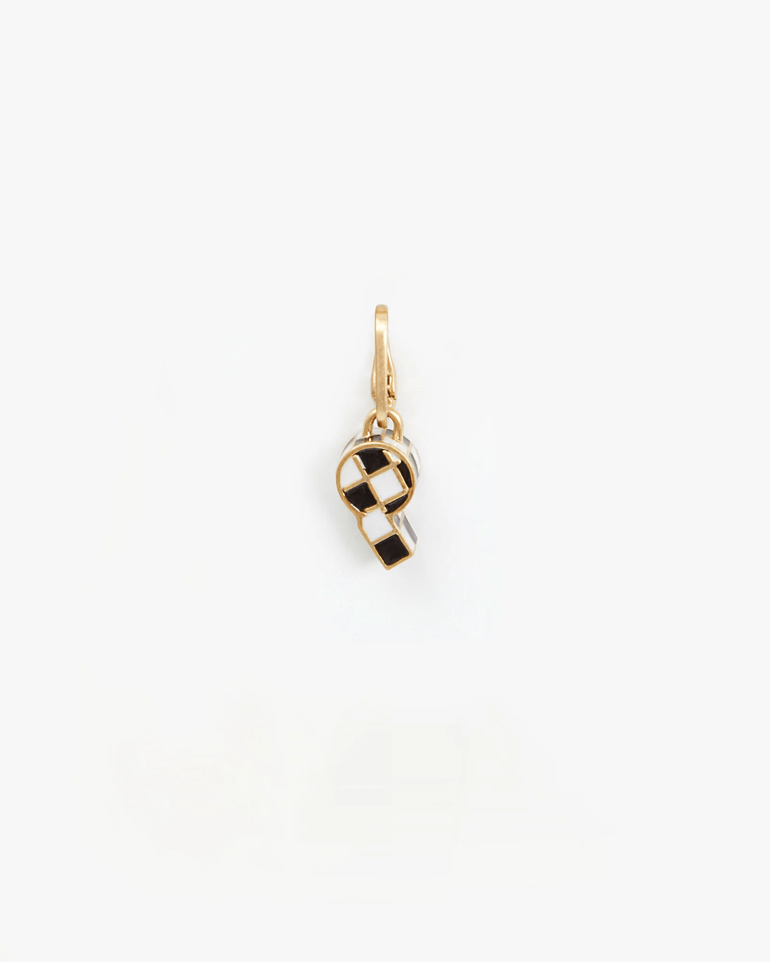 Clare V. Mini Checker Whistle Charm in Black/Cream/Vintage Gold