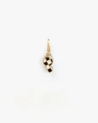 The Clare V. Mini Checker Whistle Charm in Black/Cream/Vintage Gold features hand-applied enamel accents and 14k vintage gold plating, photographed against a plain white background.