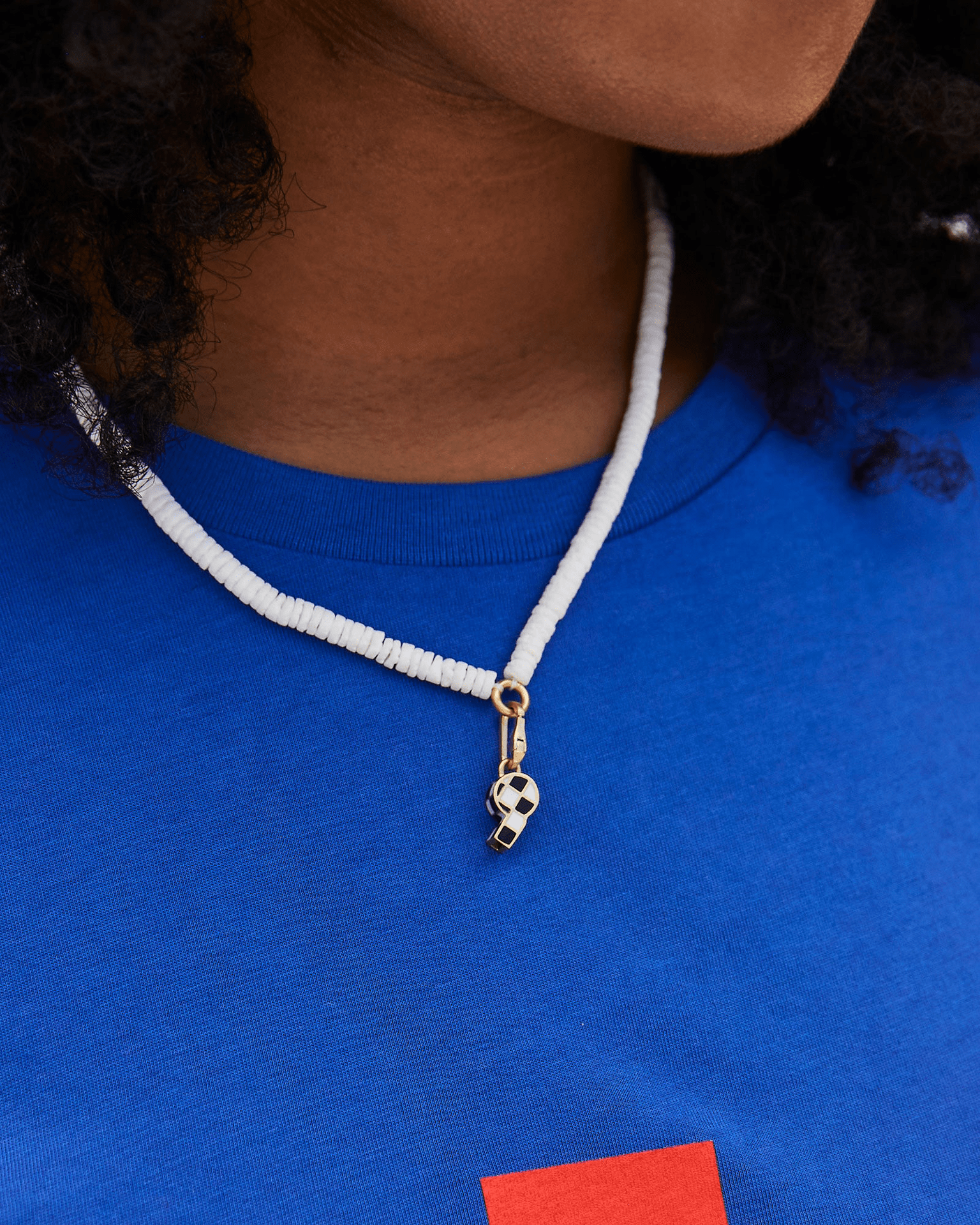 Clare V. Mini Checker Whistle Charm in Black/Cream/Vintage Gold