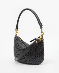 Clare V. Petit Moyen Messenger in Black Rattan