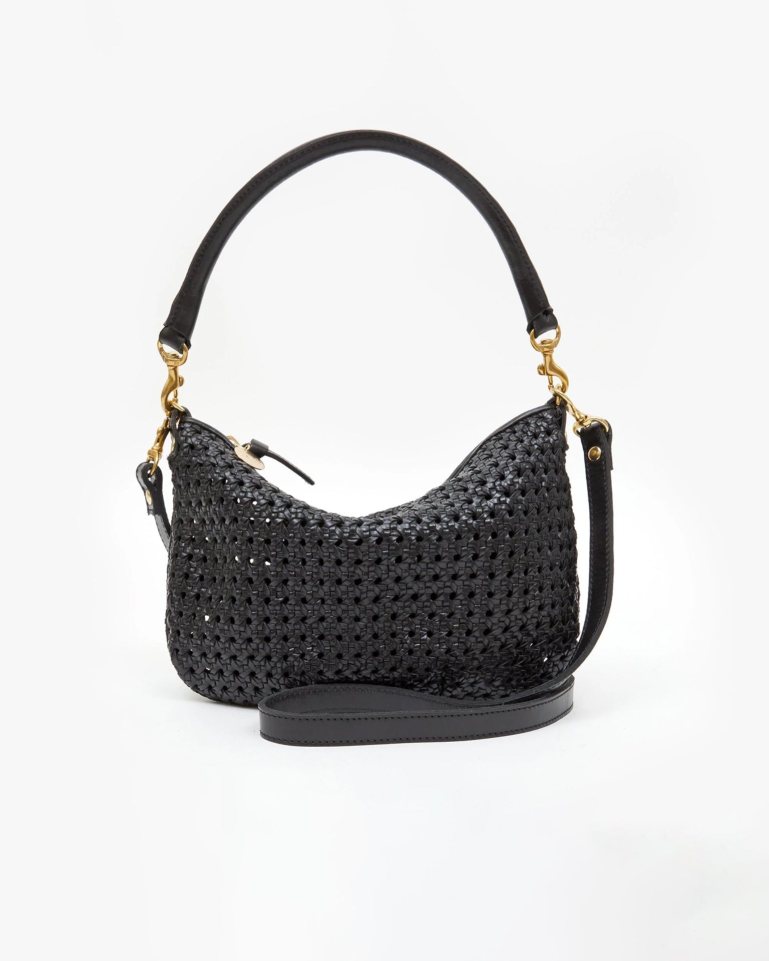 Clare V. Petit Moyen Messenger in Black Rattan