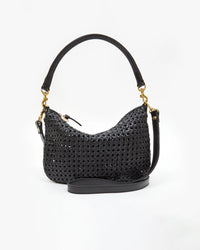 Clare V. Petit Moyen Messenger in Black Rattan