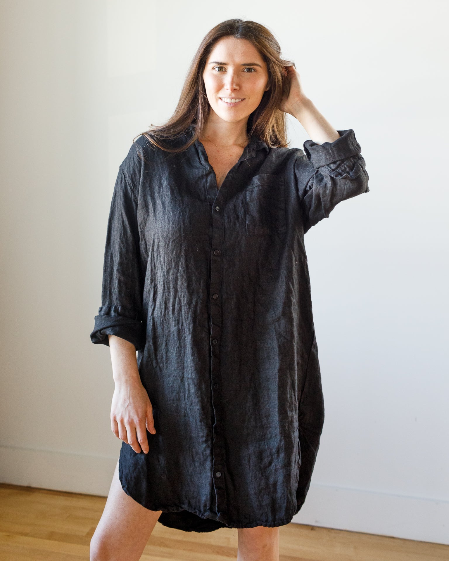 CP Shades Mari Shirtdress in Black Linen Twill