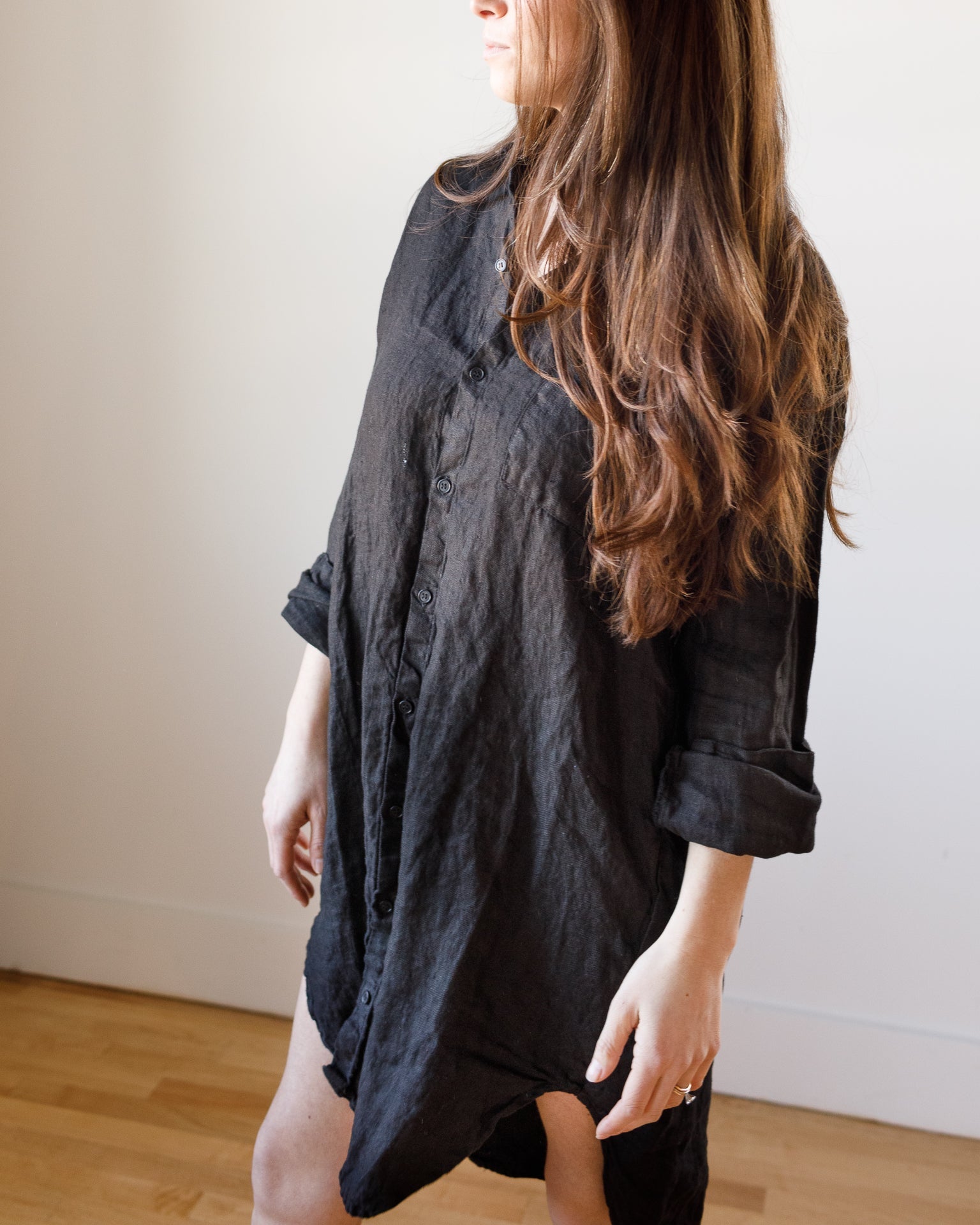 CP Shades Mari Shirtdress in Black Linen Twill