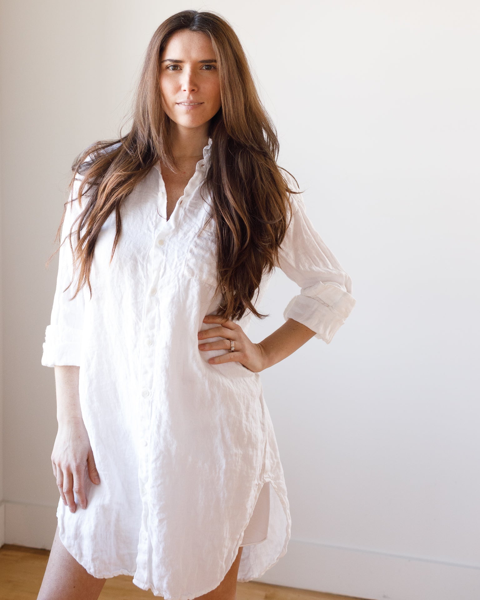Mari Shirtdress in White Linen Twill
