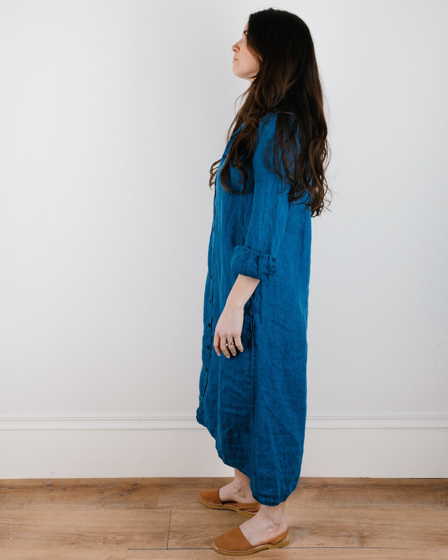 CP Shades Maxi Shirtdress in Bleach Indigo HW Linen Twill