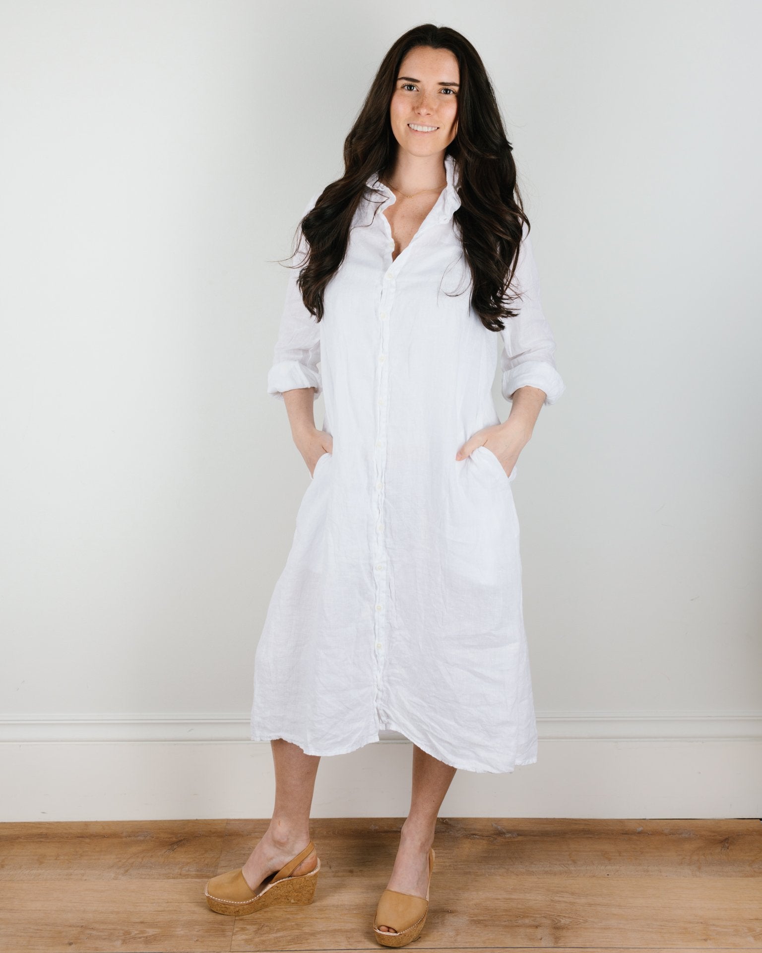 Maxi Shirtdress in White Linen