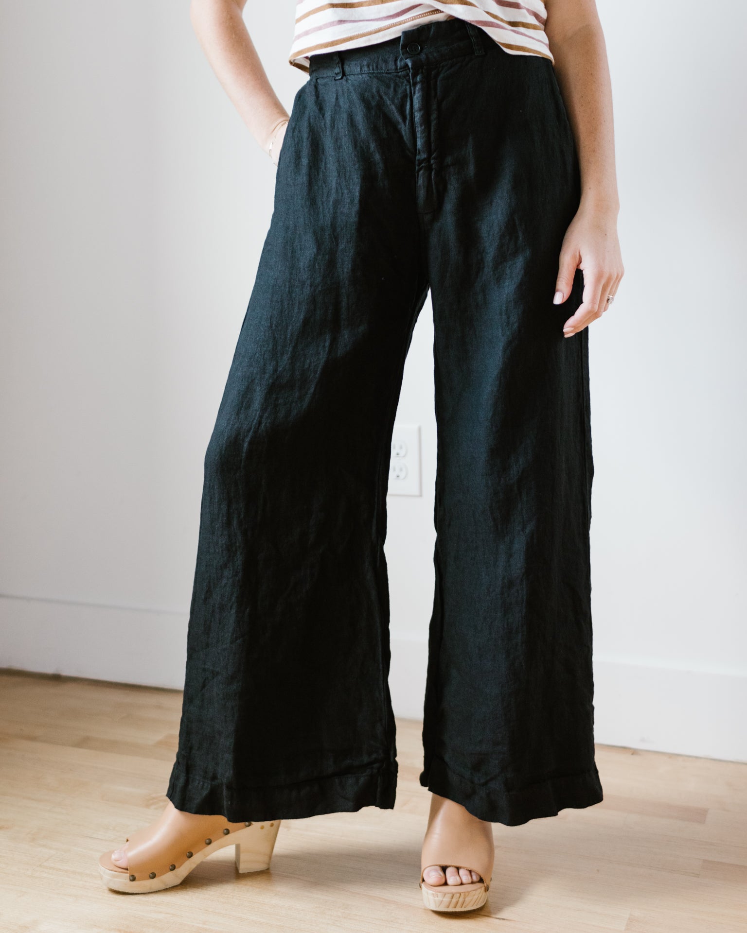 CP Shades Polly Wide Leg Pant - HW Linen Twill in Black