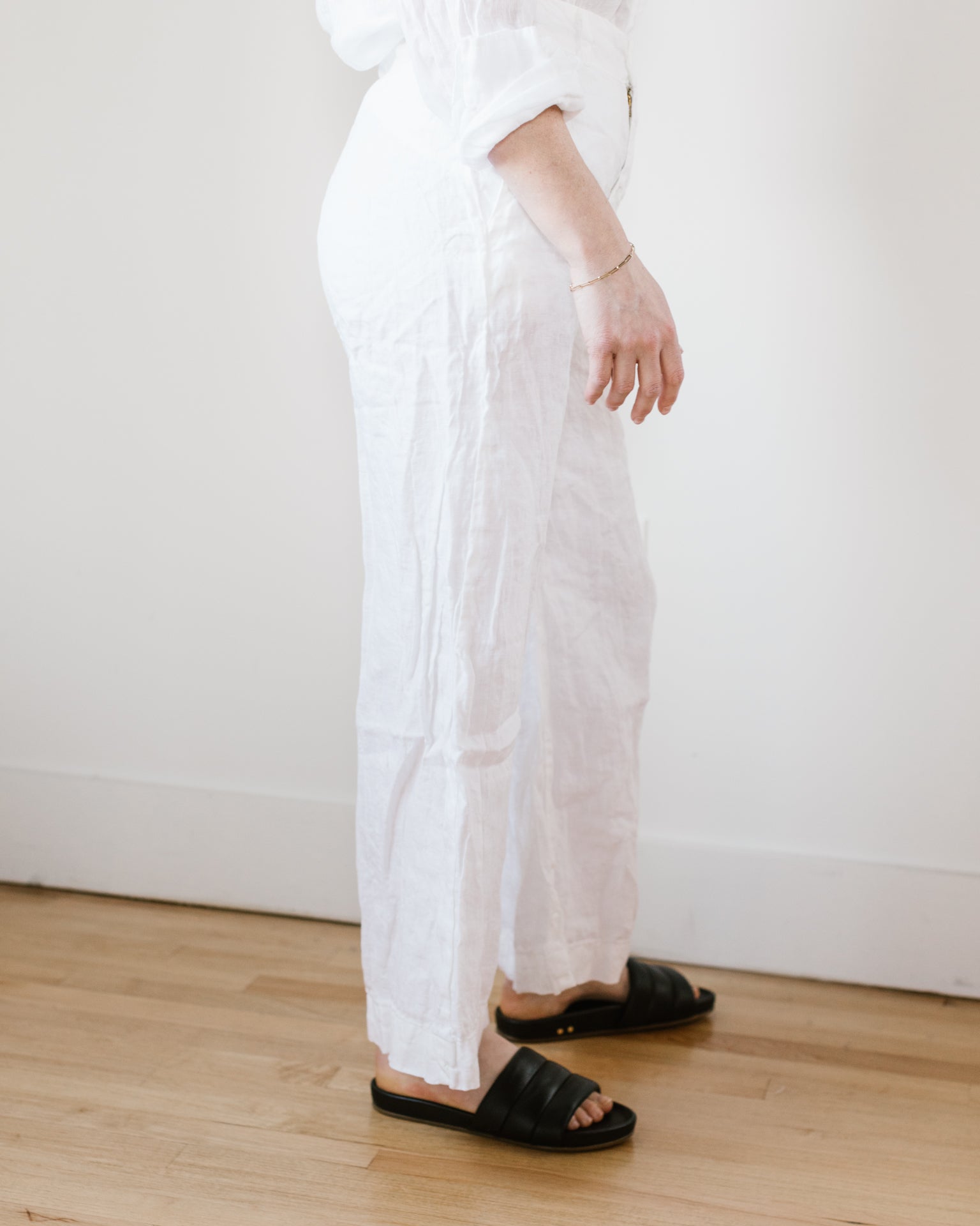 CP Shades Clothing Polly Wide Leg Pant in White HW Linen Twill