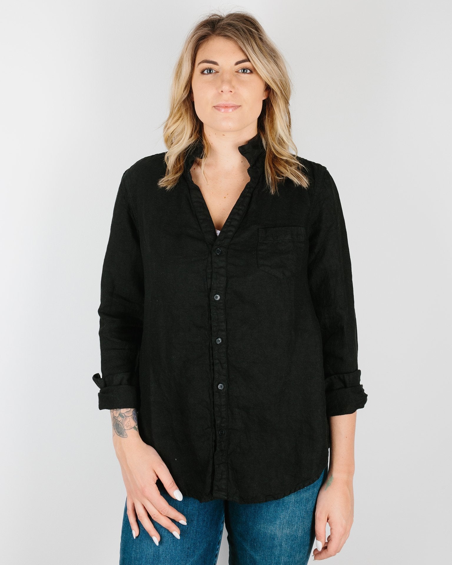 Sloane Blouse in Black Heavy Weight Linen