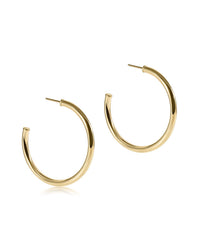 A pair of enewton Round Gold 1.5" Post Hoops (3mm, Smooth) with straight posts is displayed against a white background.