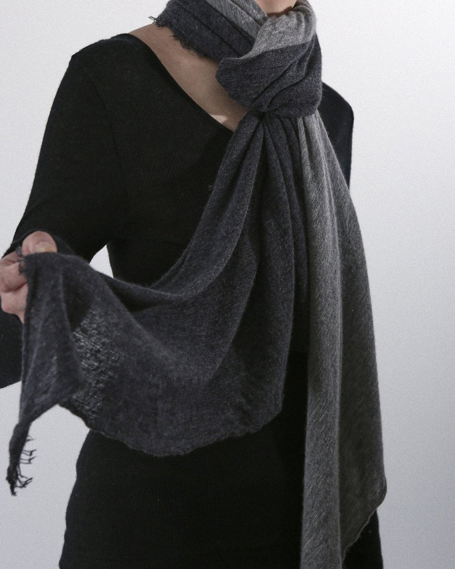 Grisal Love Duo Cashmere Scarf in Heather Grey & Charcoal