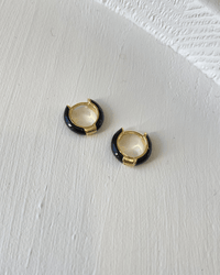 Kris Nations Jewelry Gold / Black Enamel Huggie Hoops in Black