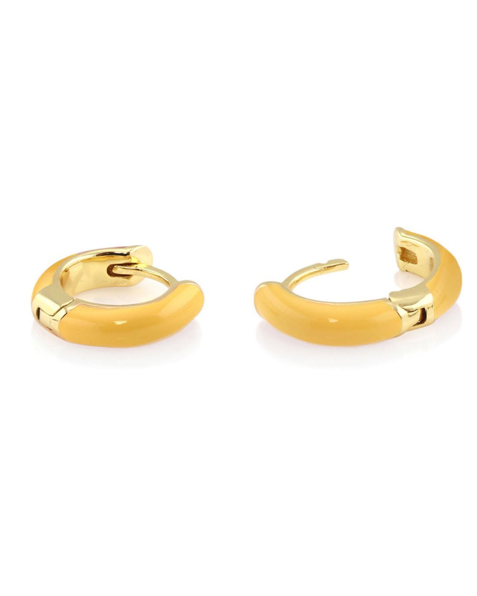 Kris Nations Jewelry Gold / Mellow Yellow Enamel Huggie Hoops in Mellow Yellow