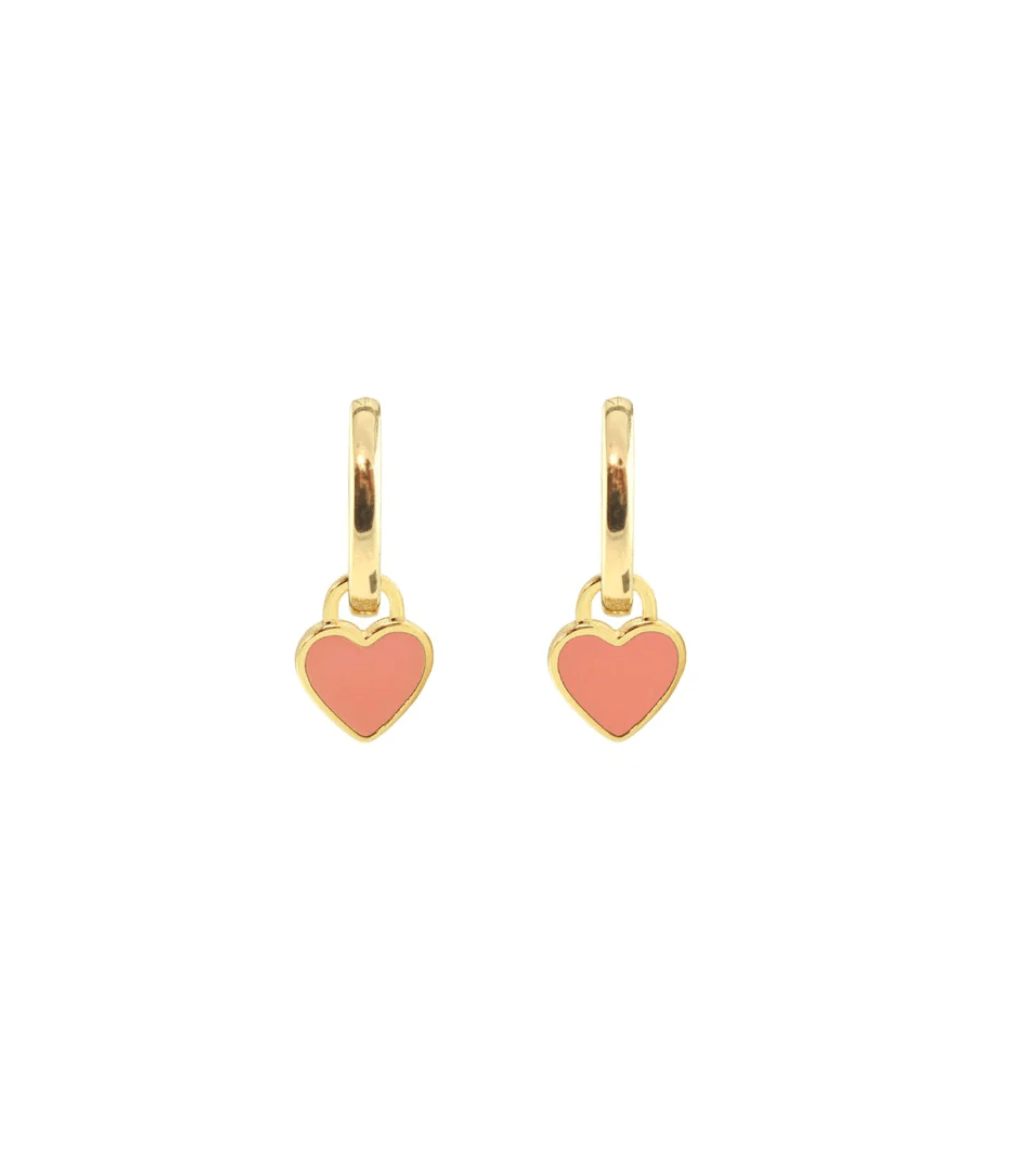 Kris Nations Heart Enamel Huggie Hoop Earrings in Pink Sky