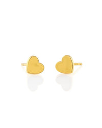 Kris Nations Petite Heart Studs in Sunshine—small, shiny vermeil heart earrings—are displayed on a white background.