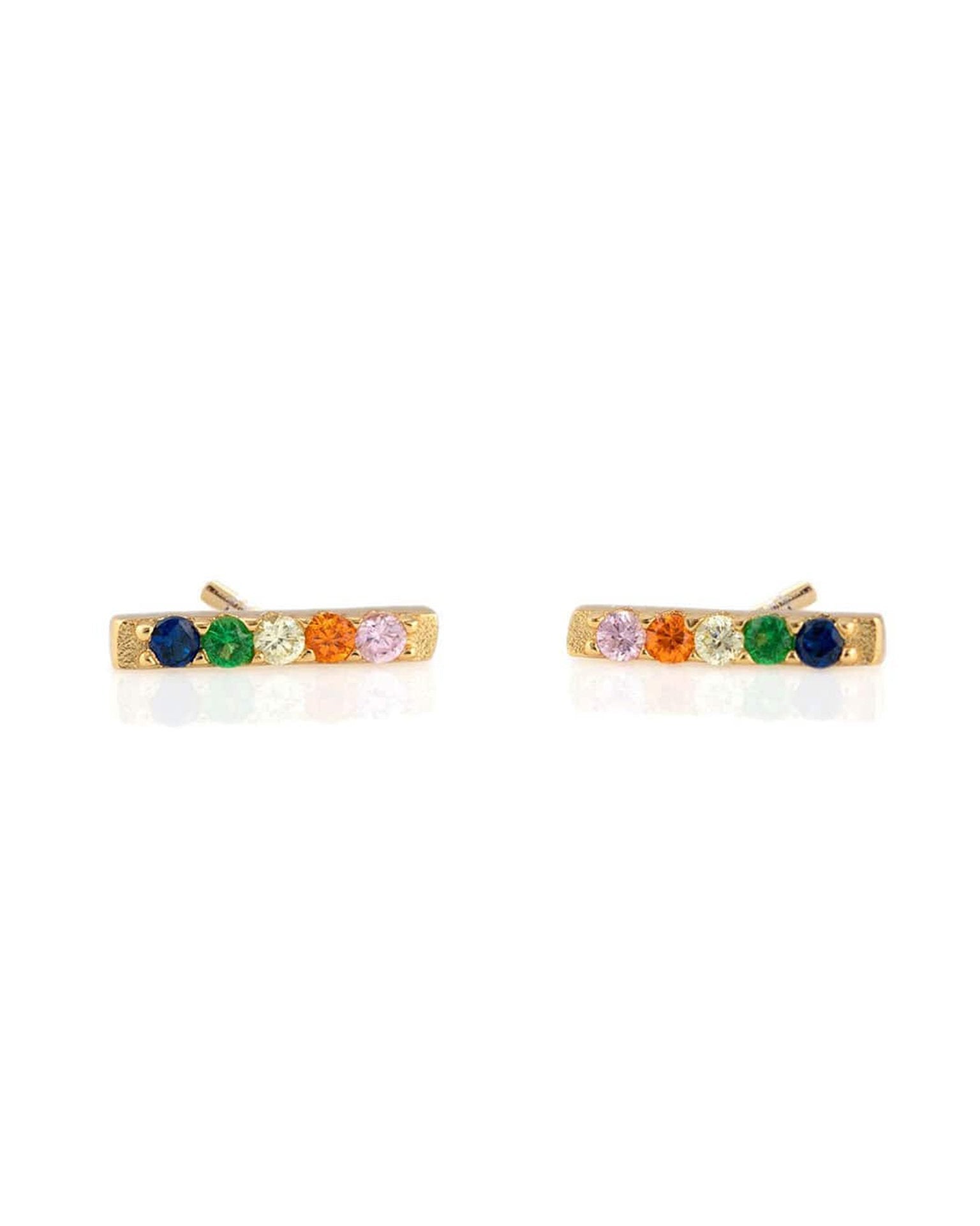 Kris Nations Jewelry 18K Gold Vermeil / O/S Rainbow Bar Dash Pave Stud in 18K Gold Vermeil