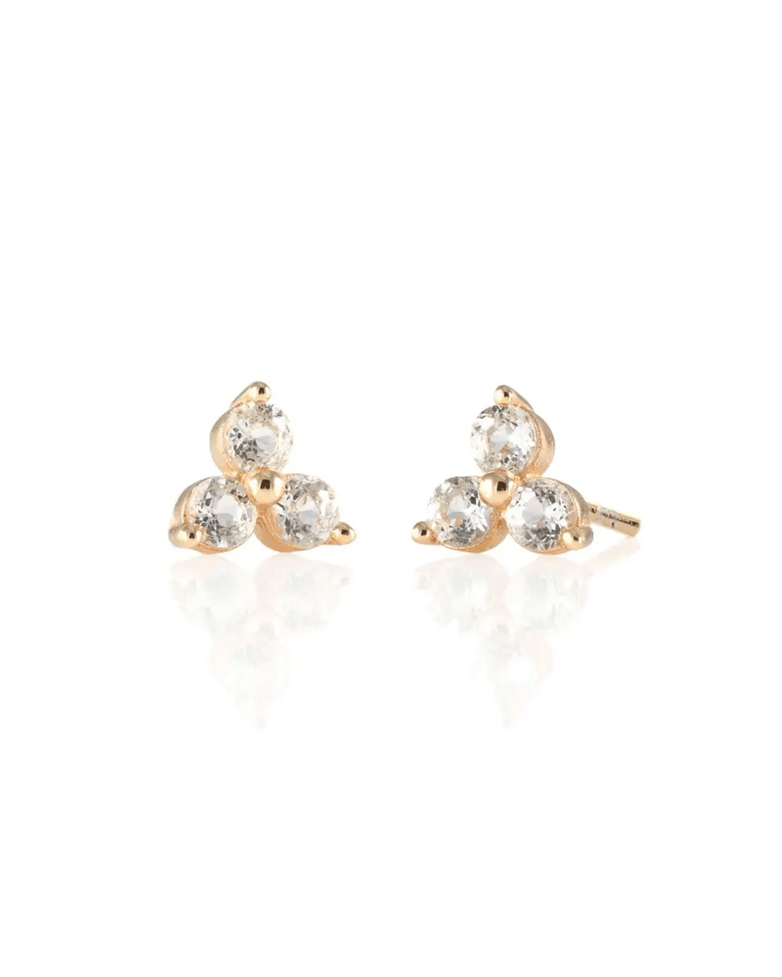 Kris Nations Jewelry 18K Gold Vermeil Three Stone Stud Earrings with White Topaz in 18K Gold