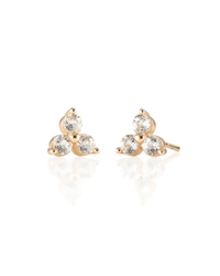 Kris Nations Jewelry 18K Gold Vermeil Three Stone Stud Earrings with White Topaz in 18K Gold