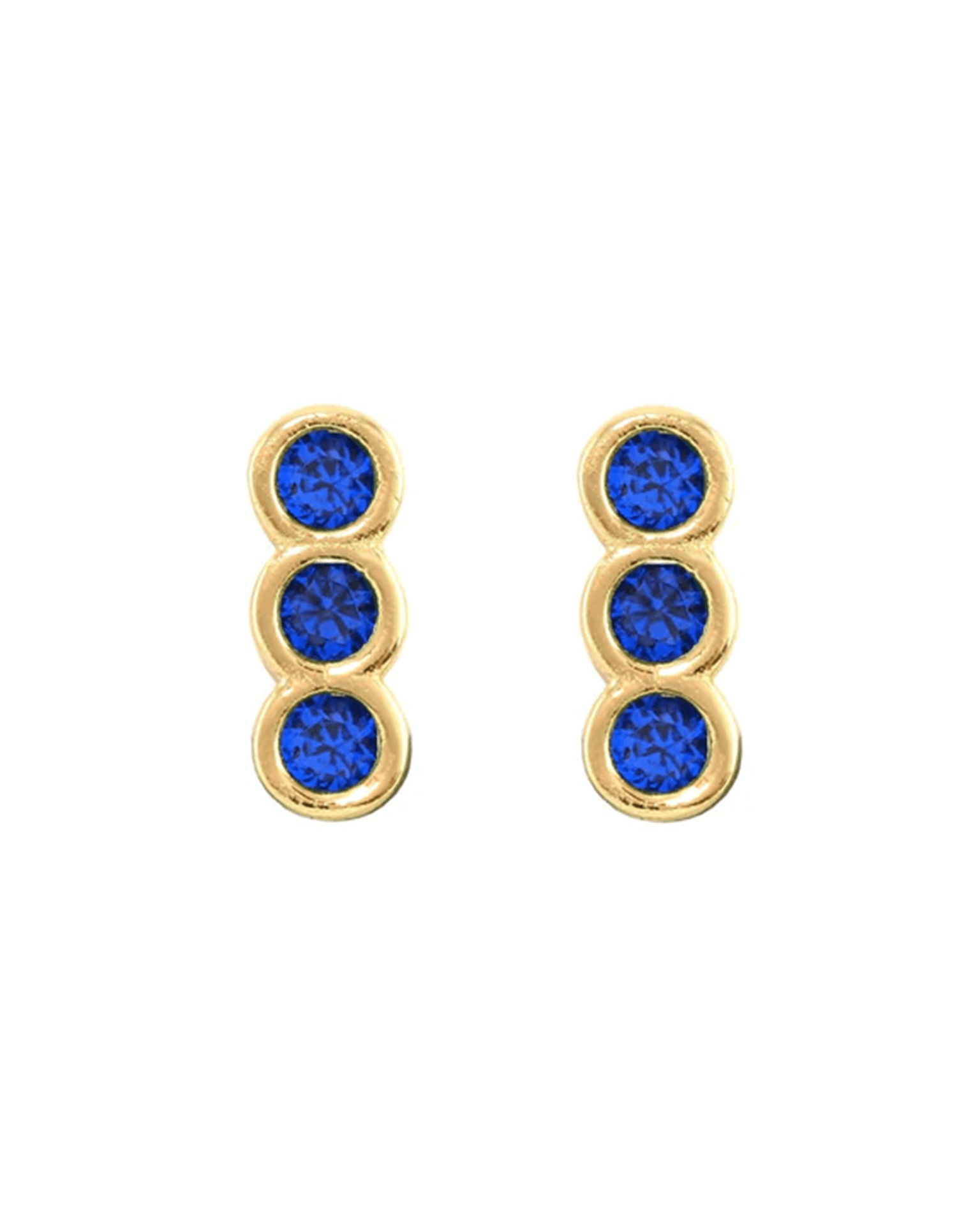Kris Nations Triple Bezel Crystal Stud Earrings in Gold & Sapphire